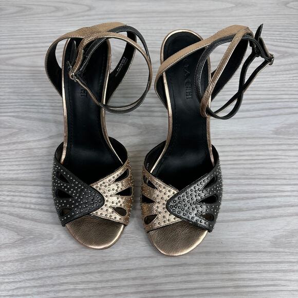 Coach Heels G2000 Prairie Rivets Stiletto Sandal WMNS 10 Black Rose Gold Leather - Picture 9 of 15